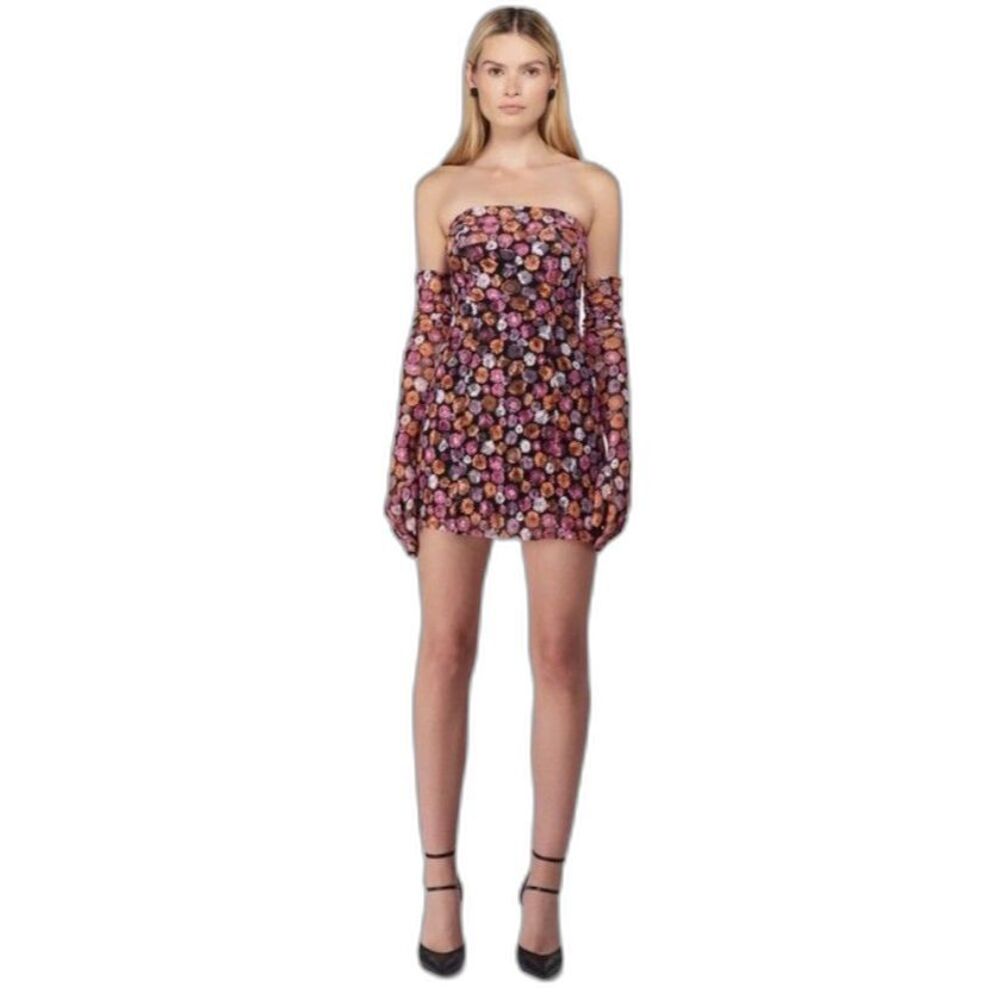 Miscreants London Cupid NWT Multi Floral Strapless Mini Dress With Gloves Sz 10
